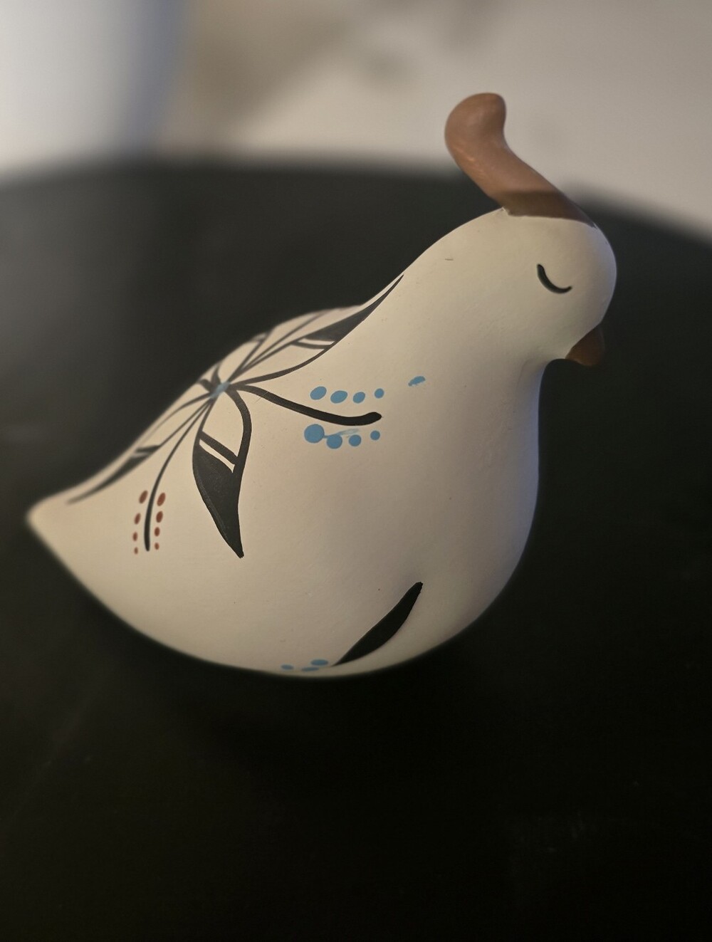 Authentic Hand-Painted Pottery Quail Figurine by Albert Alvidrez | Tigua Pueblo